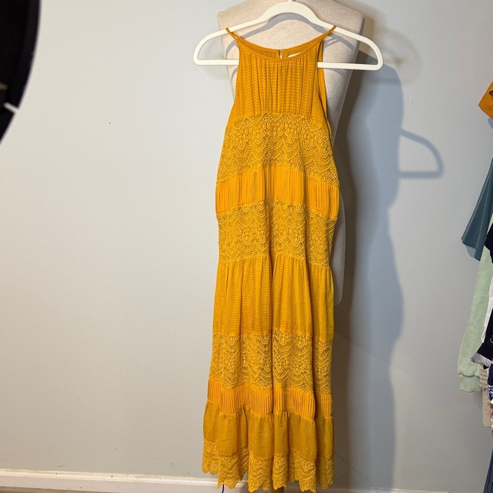 HD in Paris Sunlit Yellow Lace Maxi Dress BEAUTIFUL double lined sz XS